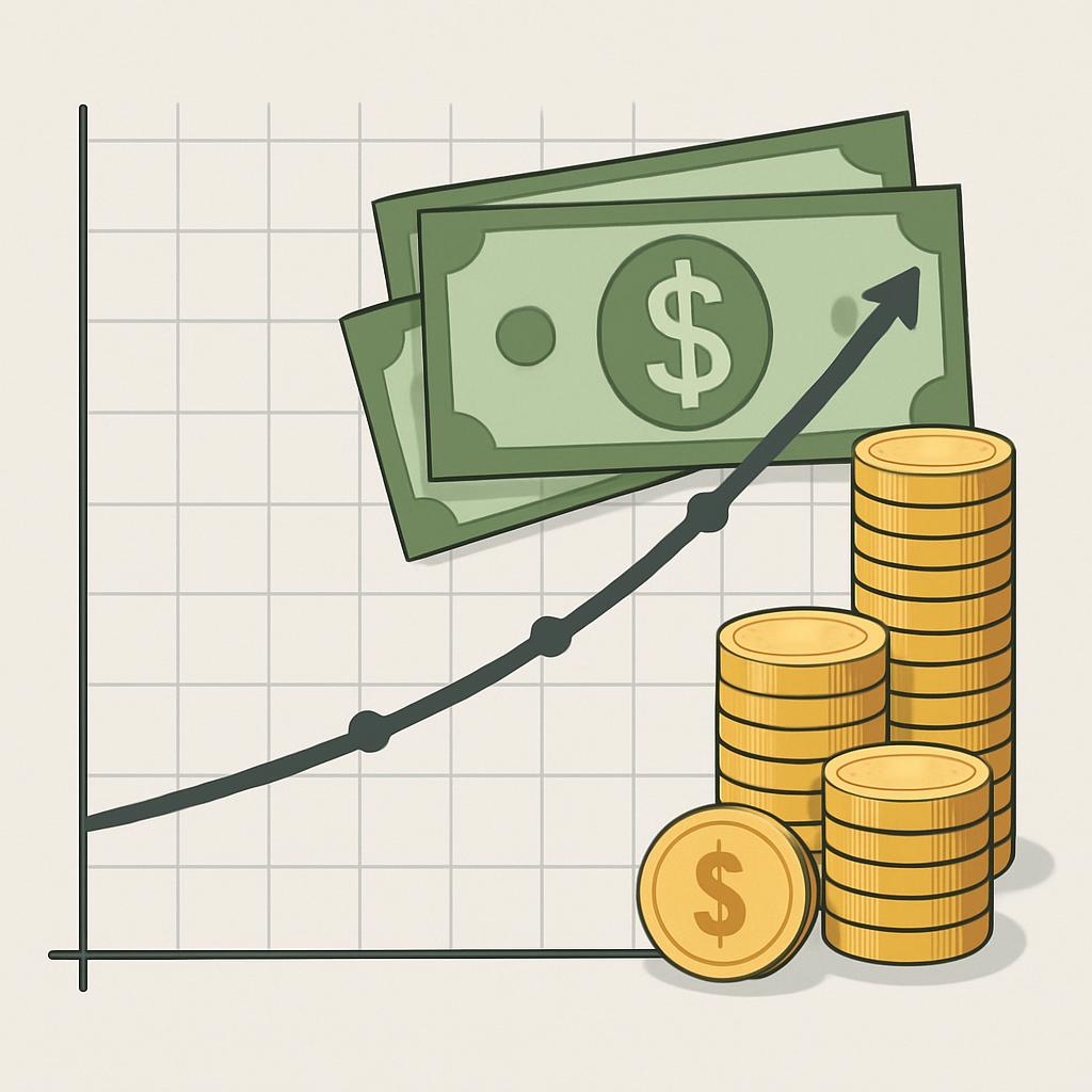 Gráfico mostrando crescimento gradual de ganhos com pesquisas online remuneradas